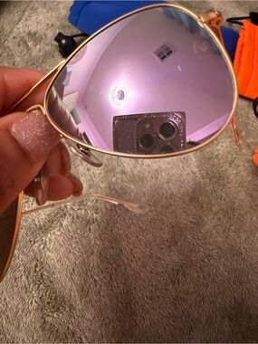 Gold Frame Aviator Sunglasses with Purple Mirror Lenses